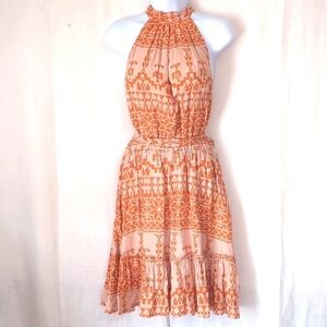 BTFBM Orange White High Neck Tiered Dress Size Small